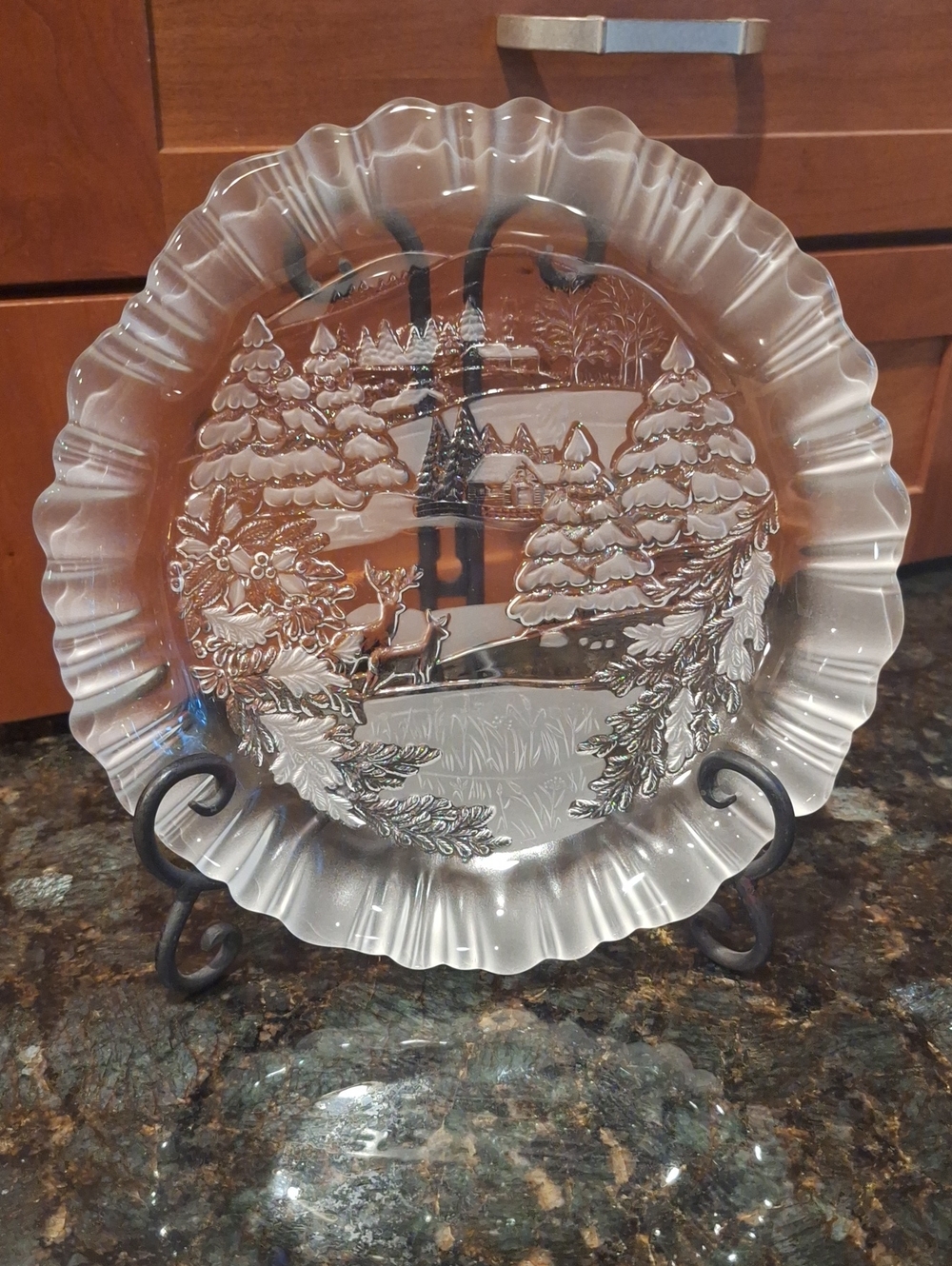 Mikasa Crystal Scenic Holiday Charger Plate - Clear Vintage, 1990s